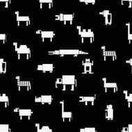 black and white square digital simple retro animals pattern eps10