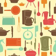 Seamless pattern of kitchen tools for cooking