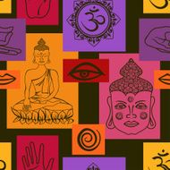 Seamless pattern of Buddhism signs