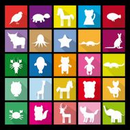 Set silhouettes of animals Flat icon vector