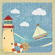 Vintage postcard with a yacht N2