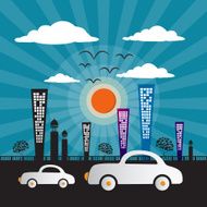 Vector City with Buildings Cars Trees