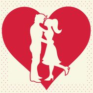Lovers silhouette on heart background postcard N2