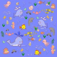 Cartoon set with sea live