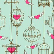 Seamless pattern of concept hearts and cages N2