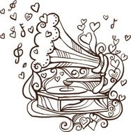 Holiday retro Valentine&#039;s day music card with the gramophone N3