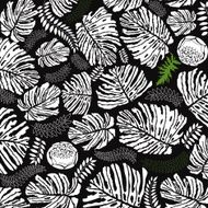 Leaves and flowers silhouettes pattern