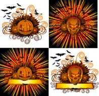 angry halloween skull and pumpkin