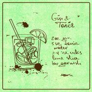 Hand drawn Gin and Tonic cocktail
