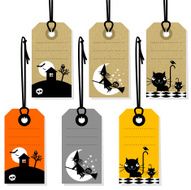 Halloween labels tag banner witch cat moon vector illustration N2