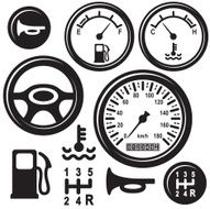 Car Steering Wheel Gear Horn Fuel Temperature Speed Control Icons