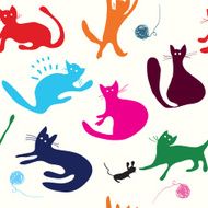 Cats playing seamless pattern funny N2