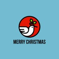 Christmas dove of peace with holly branch flat line icon