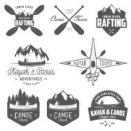 Set of kayak and canoe emblems badges design elements N2