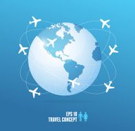 Airplanes flying around the globe Travel concept