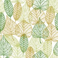 Seamless pattern of outline autumnal leaves