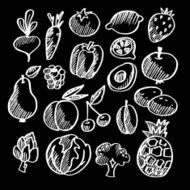 Chalk isolated vegetables and fruits doodle icons vector N2