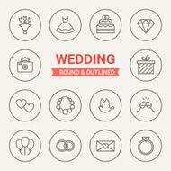 Set of round and outlined wedding icons