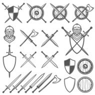 Set of medieval swords shields and design elements