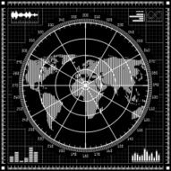 Radar screen Black and white vector illustration
