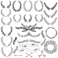 Vector Collection of Black Line Laurels Floral Elements and Banners