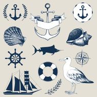 Decorative sea elements and vintage hand drawn illustrations N2