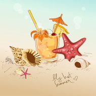 Illustration with seashells starfish and cocktail N2