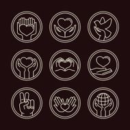 Vector love and care round emblems in linear style