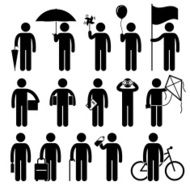 Man with Random Objects Stick Figure Pictogram Icons N2