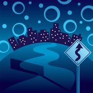 Curvy Road to City at Night