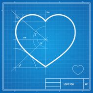 Vector Holiday Card Heart on blueprint paper N2