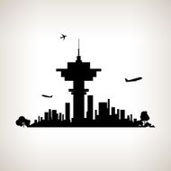 Silhouette control tower at the airport vector illustration N2
