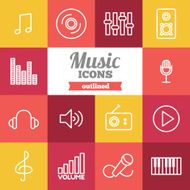 Set of flat outlined music icons