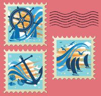 Seascape Stamps Sailboat Anchor Seashells