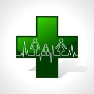 Heartbeat make family icon inside the medical symbol stock vector