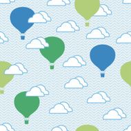 Seamless pattern of hot air balloons and clouds