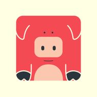 Flat square icon of a cute pig