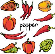 Set sketch color red hot chili and bell peppers N2
