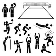 Volleyball Player Actions Poses Postures Stick Figure Pictogram Icons