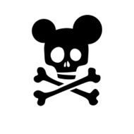 Skull icon isolated Black skull with round mouse ears