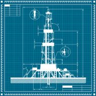 Blueprint of Oil rig silhouette