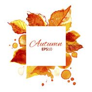 Autumn sunny watercolor square label with splashes