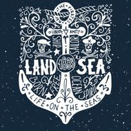 Hand drawn vintage label with an anchor on grunge background