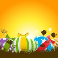 Painted Easter Eggs with ribbons and birds