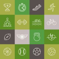 Vector linear sport and fitness icons signs