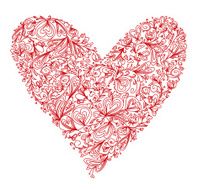 Vector of red heart shape covered floral pattern