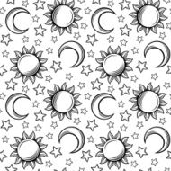 Seamless pattern with suns moons and stars Vector illustration N2