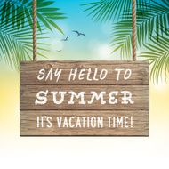 Tropical Background with Wooden Sign