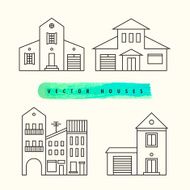 Houses set drawn black outline on a light background N2