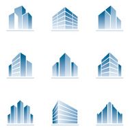 Set of blue building icons